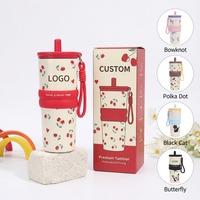 Vaso Térmico Personalizado de Acero Inoxidable 304 de 24oz con Aislamiento al Vacío, Boca Ancha, Diseño de Dibujos Animados, Lindo, Portátil, con Tapa y Popote para Viajes