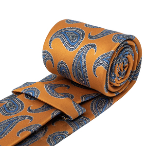<span class=keywords><strong>Cravate</strong></span> d'affaires faite à la main pour hommes Cravates en <span class=keywords><strong>soie</strong></span> imprimée en satin personnalisé en gros avec motif cachemire bleu et <span class=keywords><strong>cravate</strong></span> sur fond doré - Product Image 5