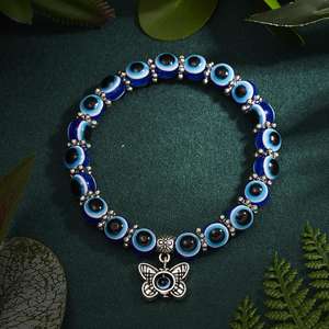 Großhandel 2024 Perlenarmband mit Anhängern Böser Blick, Schmetterling, Elefant und Fatima-Hand, türkisches Blaues-Auge-Armband, Amulett, Geschenk für Damen - Product Image 3