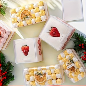 Transparent Square PS Plastic Recyclable Tiramisu Dessert Storage Container Pastry Packaging <b>Box</b> with Lid and Embossing - Product Image 2