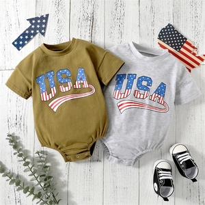 Combinaison pour bébés garçons et filles, tenue du Jour de l'Indépendance, 0-24 mois, imprimé lettres USA, manches courtes, combinaison sweat-shirt pour bébé du 4 juillet, 2022 - Product Image 2
