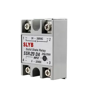 Yueqing Factory Single Phase Industrial 24V Solid State Relay SSR-20DA 3-32VDC Input to 24-380VAC Output Full 20A