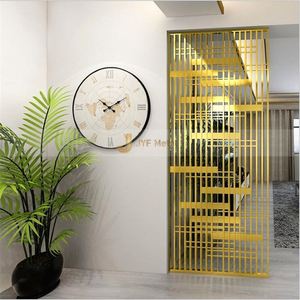 Luxury Design Stainless Steel Square Gold Color Waterproof Translucent Movable Multifunctional Customized Room Dividers <b>Screen</b> - Product Image 1