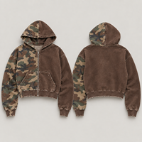 Sweat à capuche zippé camouflage délavé vintage personnalisé pour homme, coupe oversize et déstructurée, style streetwear