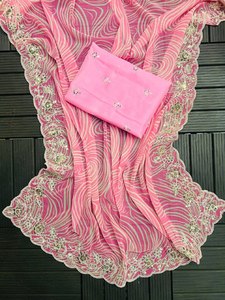 Sari traditionnel indien pakistanais de créateur pour femme, tenue de soirée, tendance, vente en gros, OEM, broderie lourde en filet papillon, lavable - Product Image 5