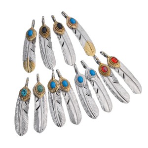 Colgante de Pluma Turquesa Japonés Goro Takahashi, Reproducción Hecha a Mano en Plata 925, Collar <span class=keywords><strong>GOROS</strong></span> para Pareja - Product Image 1