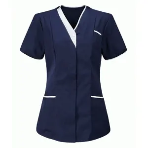 Healthcare Nurse Tunic Women Scrub Tops Short Sleeve Blouse Beauty Salon Overalls Medical Dental VET Carer Uniforms Manufacturer