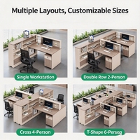 Ensemble bureau et chaise DIY avec poste de travail à panneau perforé, mobilier de bureau moderne et minimaliste pour quatre employés