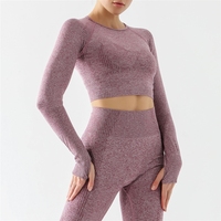 Ensemble de vêtements de sport pour femmes, vente en gros d'usine, logo personnalisé, haut court à manches longues, short, tenue de yoga, ensemble de fitness sans couture, ensembles de yoga 2026