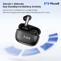 Écouteurs sans fil TWS Miccell ANC Bluetooth avec réduction de bruit, Bluetooth 6.0, 6H d'autonomie, affichage LED, étui pour les voyages et le sport