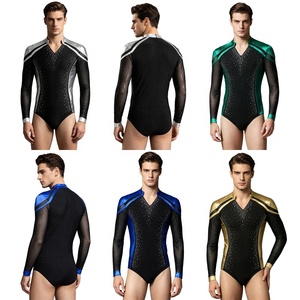Leotardo Metálico de Manga Larga con Cuello en V para Hombre, Diseño de Traje de Baile, para Gimnasia, Patinaje Artístico, Ballet Latino - Product Image 1