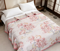 Couverture en coton tricoté doré avec motif floral, style chinois, utilisable toute l'année, 210 cm x 240 cm, pour salon