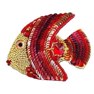 เข็มกลัดรูปปลาประดับลูกปัดทำมือสำหรับเสื้อผ้าและเครื่องประดับ เข็มกลัดรูปปลาตกแต่งทำมือ ของตกแต่งต้นไม้ทำมือ - Product Image 3