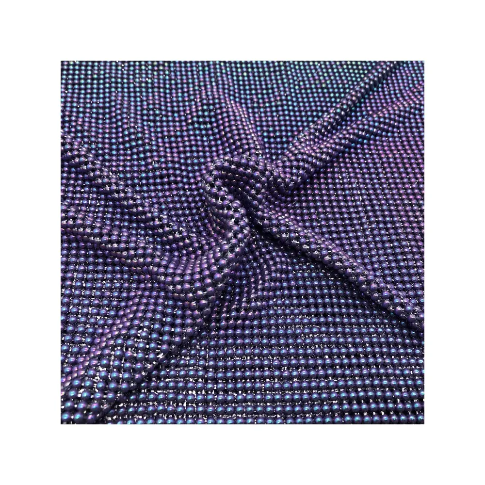 FC031-Malla de tela con lentejuelas metálicas, color azul oscuro, Arco Iris, especial, para bolso de mano y vestido de club