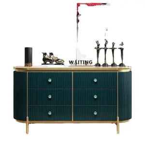Modern sideboard and buffets antique wood console table marble top green paint storage cabinet living room furniture