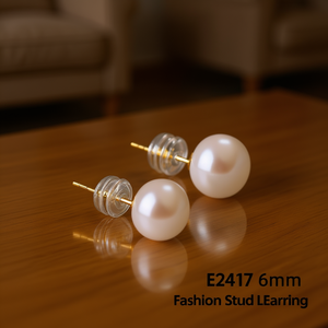 Boucles d'oreilles à la mode en alliage plaqué or, imitation perle de 6mm, bijoux pour femmes, E2417 - Product Image 2