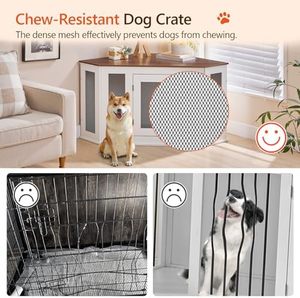 Jaula para Perros de Esquina Cuadrada Clásica Ecológica de Nogal Blanco Sólido, Mesa Auxiliar Decorativa para Interiores y Exteriores, Venta al por Mayor - Product Image 5
