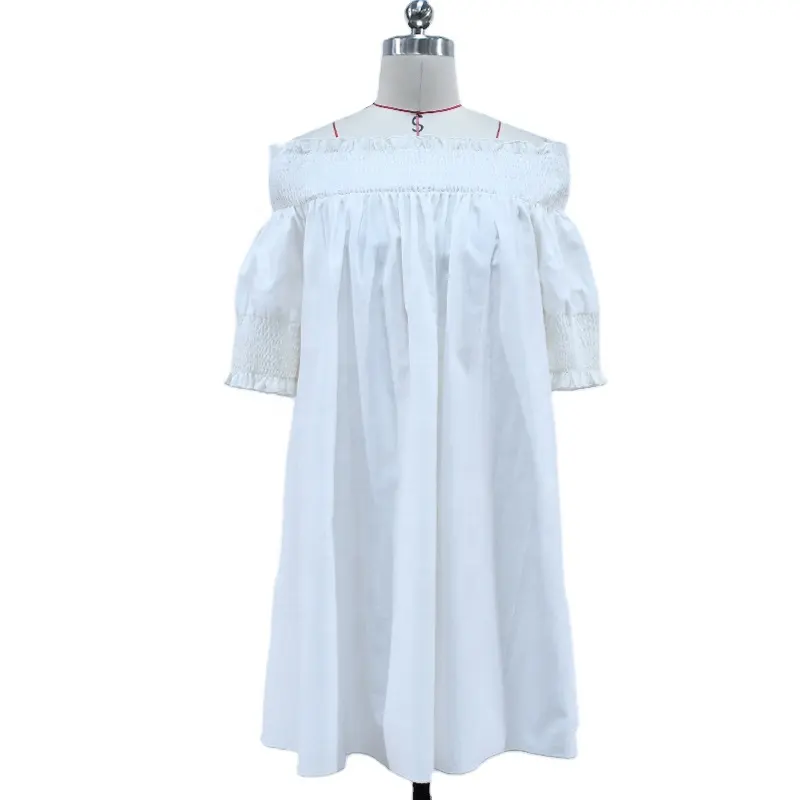 2022 Summer Fashion Cotton White One Shoulder Smocked Dress Women Girls long Dress For Lady