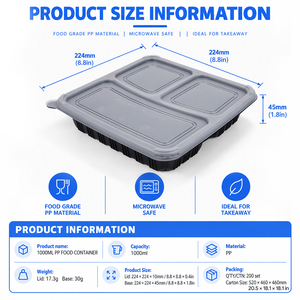 Conteneur alimentaire à emporter en PP à 3 compartiments, compatible micro-ondes, avec couvercle - Product Image 2