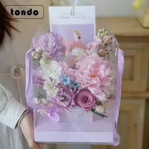 Tondo yeni tasarım düğün kek parti şeffaf buket çiçek anne günü için taşıma çantaları
