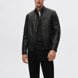 Custom Mens Leather Biker Jacket Wholesale Long Sleeve Casual Black Jackets For Men