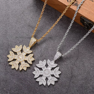 Snowflake pendant, hip hop jewelry, accessories, men's and women's necklaces, <b>copper</b> zircon, snowflake pendant. - Product Image 3