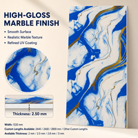 Panneau PVC MORLENX Bleu Blanc Abstrait Effet Marbre UV Haute Brillance Étanche pour Murs d'Accueil