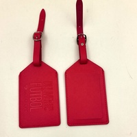 Label Bagasi Kulit PU Merah Kustom dengan Penutup Privasi, Tali Gesper yang Dapat Disesuaikan, Label Nama Koper untuk Perjalanan
