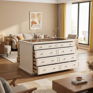 Vine Leaf Home Armoire îlot et meuble à bijoux de style français, luxe léger, couleur crème, en bois massif, pour chambre et salon - Product Image 1
