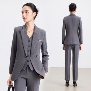 Women's Suit Set Formal Two-Piece Cream Wool <b>Blend</b> Anti-Wrinkle Notched Collar Autumn Workwear - Product Image 2