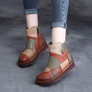 Botines de Piel Vacuna con Suela Suave Antideslizante, Estilo Étnico, Hechos a Mano, Retro, con Diseño de Paneles, para Otoño e Invierno - Product Image 2