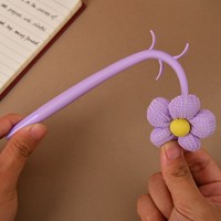 Stylos gel créatifs et colorés en gros, style rustique, avec fleurs en silicone et tissu tricoté, stylo anti-stress