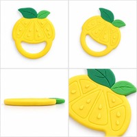 Anneau de dentition en silicone en forme de tranche de citron pour bébé, jouet de dentition non toxique pour nourrissons, vente en gros, personnalisable OEM, 0-12 mois