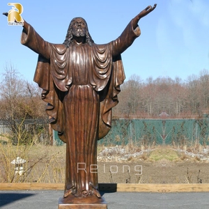 Escultura de Jesús de Bronce Grande Estilo Religioso de RELONG, con Manos Abiertas, para Decoración de Exteriores RLJWBS-7161, Sagrado Corazón - Product Image 5