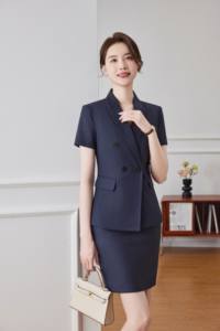 Traje de Oficina de Verano de Manga Corta <span class=keywords><strong>para</strong></span> Mujer, Uniforme Profesional <span class=keywords><strong>para</strong></span> Recepcionista de Hotel, Gerente, Ropa de Trabajo <span class=keywords><strong>para</strong></span> Hostelería - Product Image 2