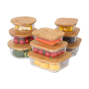 Glass Lunch Box Meal Prep Food Storage Containers with Bamboo wooden Lid