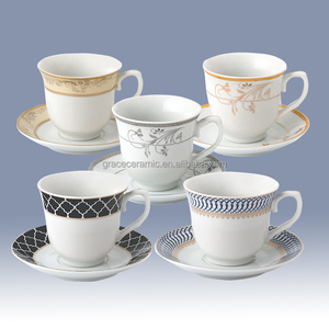 Ensemble de 6 tasses à café expresso en porcelaine dorée, 180ml, style Royal, vaisselle Fine, pour le thé, et soucoupes, avec cuillère - Product Image 1