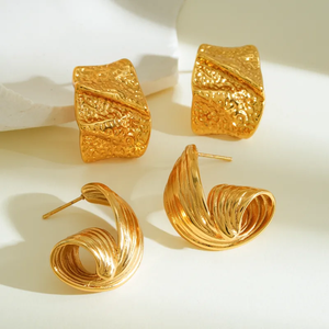 Pendientes Geométricos Irregulares de Acero Inoxidable 304 con Baño de Oro de 18K, Joyería Moderna para Mujer - Product Image 1