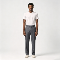 Pantalon de Costume Homme sur Mesure MTM OEM en Mélange de Laine Gris, Coupe Droite, Fermeture à Crochet à la Ceinture