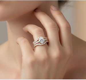 Bague de fiançailles romantique en moissanite ronde, plaqué or 18 carats, sertie pavé, style couronne pour femme, alliance de mariage - Product Image 5