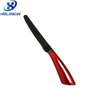 Couteau à tomate à saucisse à steak dentelé en acier inoxydable à lame noire de 4.5 pouces avec manche creux en métal pour vin rouge
