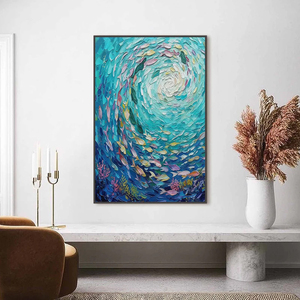 Pintura Impasto Texturizada Azul Celeste de un Pez Vibrante para Sala de Estar, Dormitorio u Oficina, Arte Decorativo de Pared Grande y Estético - Product Image 5
