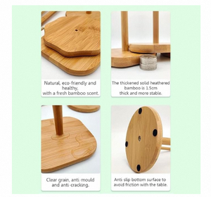 अनुकूलित लोगो बांस रसोई और बाथरूम ब्रैकेट बहुक्रियाशील सुविधा वर्ग लकड़ी के कागज रोल और ऊतक धारक - Product Image 4
