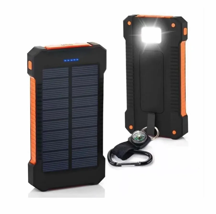 Venda quente painel solar poder banco 10000mAh Outdoor portátil bateria carregador Clip Keychain Power Bank Carregador portátil solar