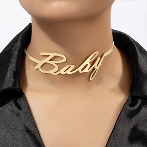 Kalung Choker huruf huruf bayi, Perhiasan Pria Wanita Goth Punk berlebihan logam berat - Product Image 1