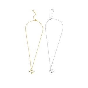 Collar con colgante de diamante con letra W, cadena de acero inoxidable, 6 opciones de color - Product Image 2