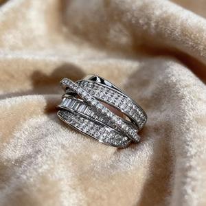 Anillo de Cóctel Geométrico para Mujer, Plata, Circonita Cúbica, Micro Pavé, Anillos de Moda para Fiesta - Product Image 1