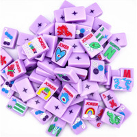 Tuiles de Mahjong sur mesure violettes, mignonnes et colorées, style américain, motifs Arc-en-ciel, Champignon, Tortue, Bambou, Papillon pour le divertissement