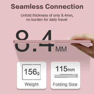 JOMAA Foldable BT Keyboard 58 Keys Pink <b>Wireless</b> keyboard Portable mini keypad for Tablet with Makeup Mirror - Product Image 5