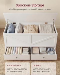<span class=keywords><strong>Banc</strong></span> de rangement <span class=keywords><strong>VASAGLE</strong></span> style farmhouse blanc nuage avec 2 tiroirs en tissu - Product Image 3